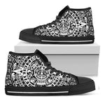 White And Black Maya Calendar Print Black High Top Shoes
