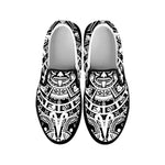 White And Black Maya Calendar Print Black Slip On Shoes