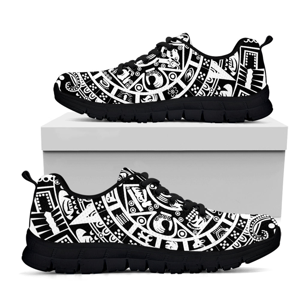 White And Black Maya Calendar Print Black Sneakers