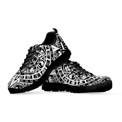 White And Black Maya Calendar Print Black Sneakers