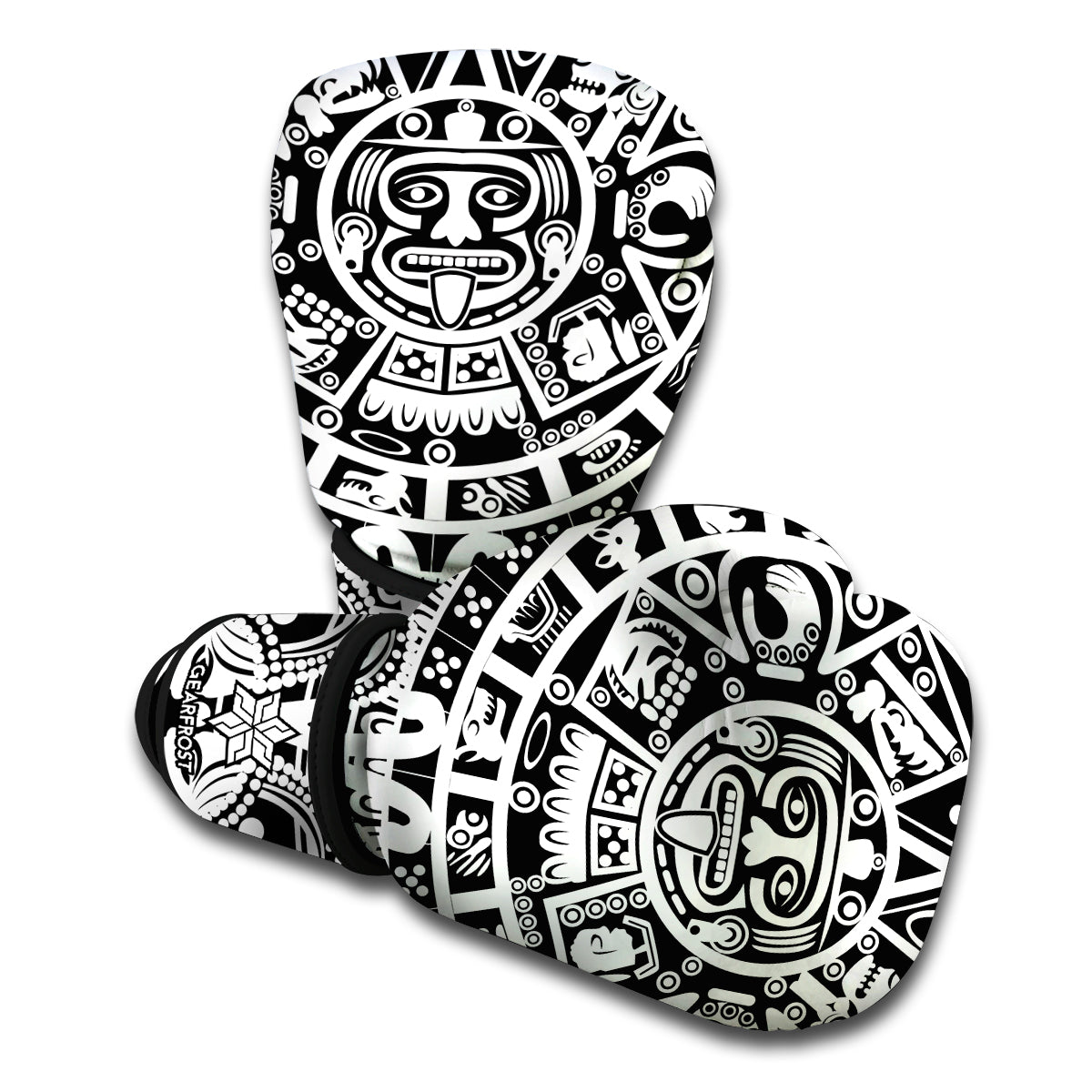 White And Black Maya Calendar Print Boxing Gloves