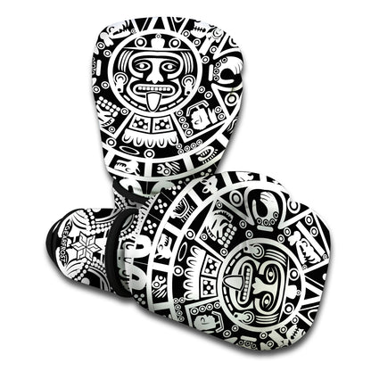 White And Black Maya Calendar Print Boxing Gloves