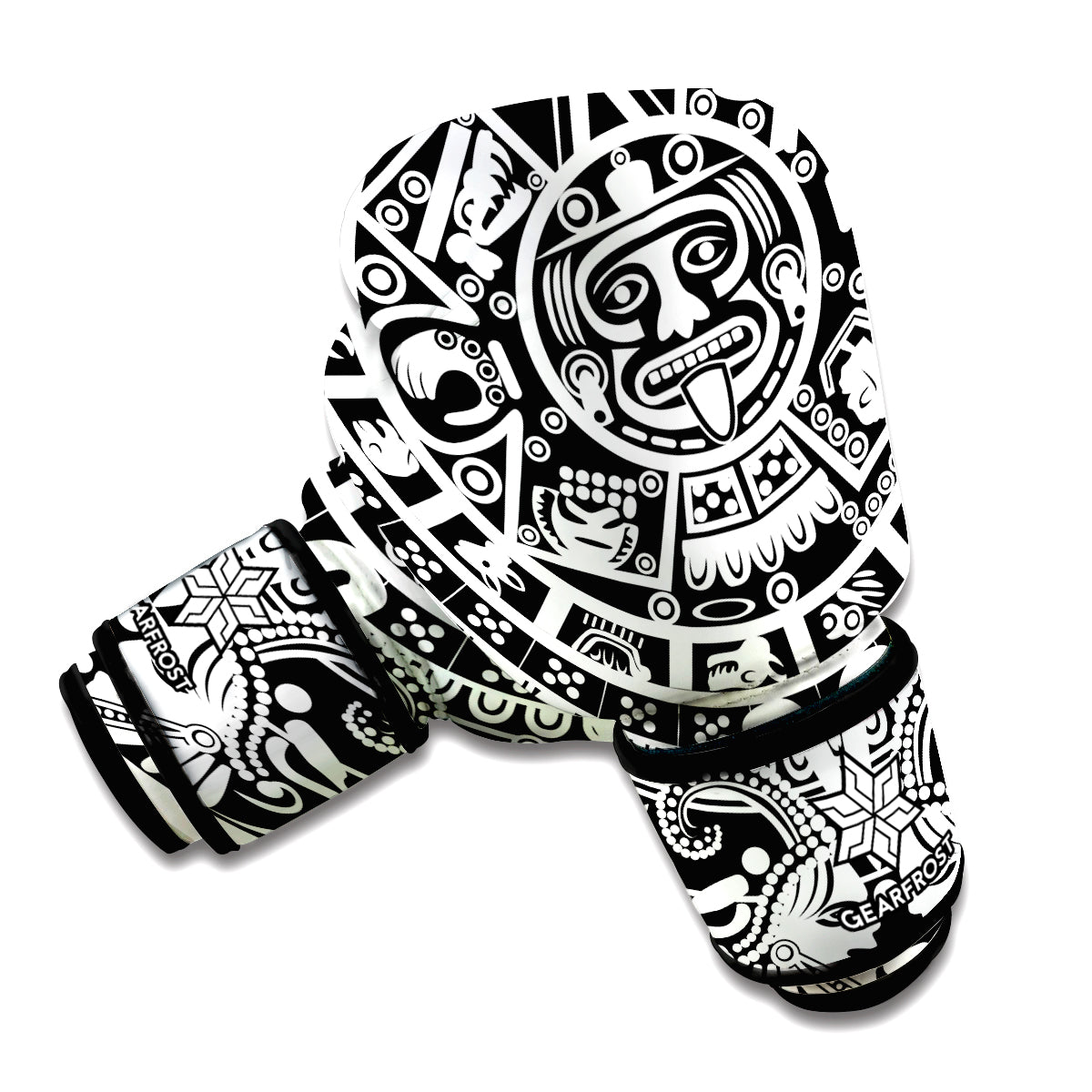 White And Black Maya Calendar Print Boxing Gloves