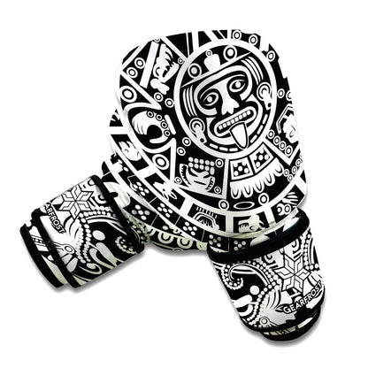 White And Black Maya Calendar Print Boxing Gloves
