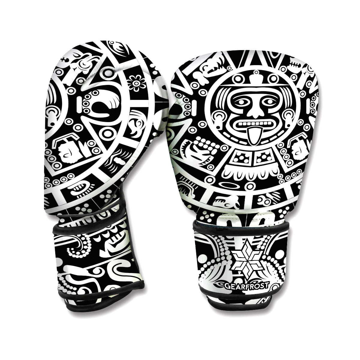 White And Black Maya Calendar Print Boxing Gloves