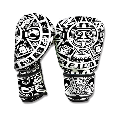 White And Black Maya Calendar Print Boxing Gloves