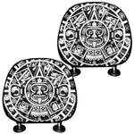 White And Black Maya Calendar Print Car Headrest Covers