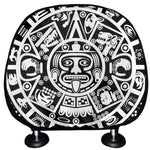 White And Black Maya Calendar Print Car Headrest Covers