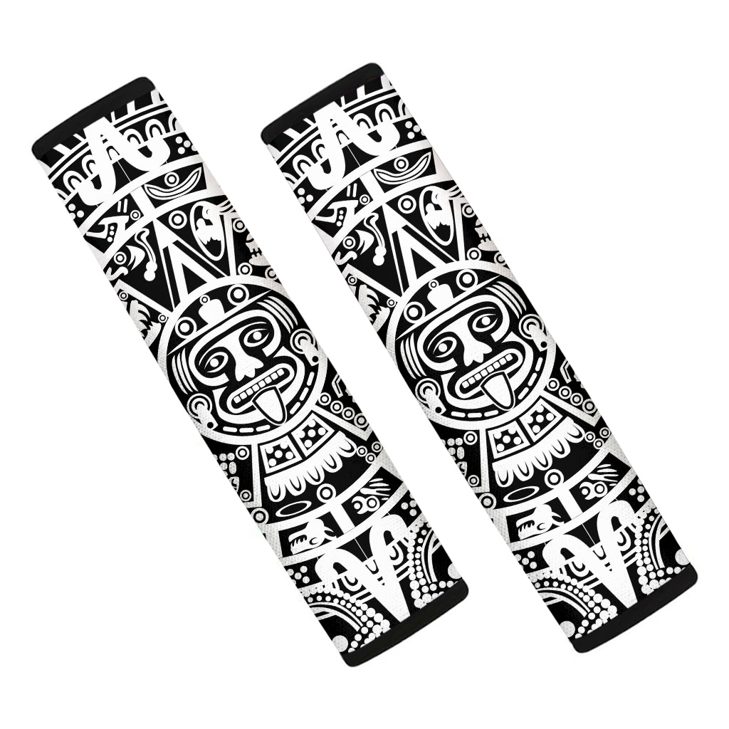 White And Black Maya Calendar Print Car Seat Belt Covers