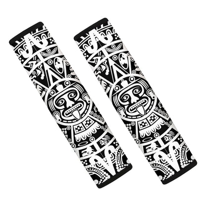 White And Black Maya Calendar Print Car Seat Belt Covers