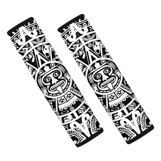 White And Black Maya Calendar Print Car Seat Belt Covers