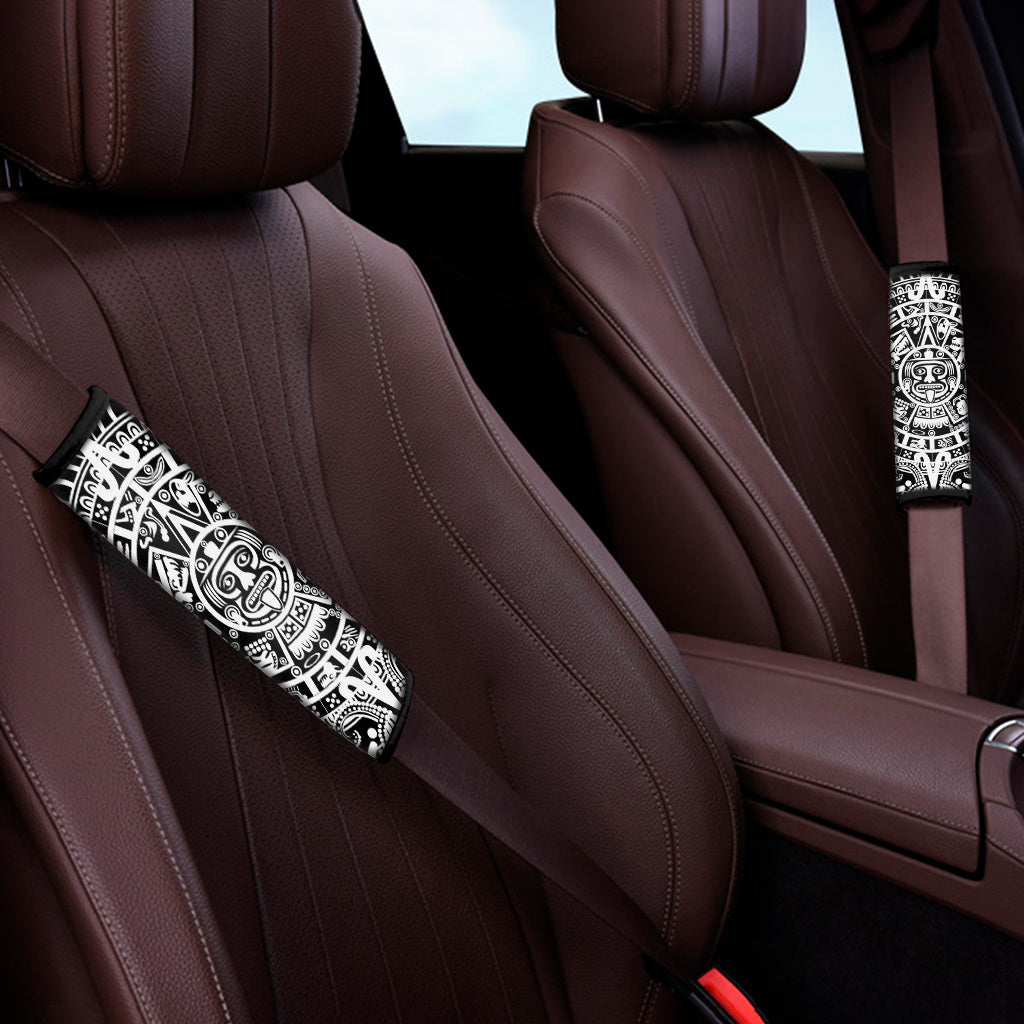 White And Black Maya Calendar Print Car Seat Belt Covers