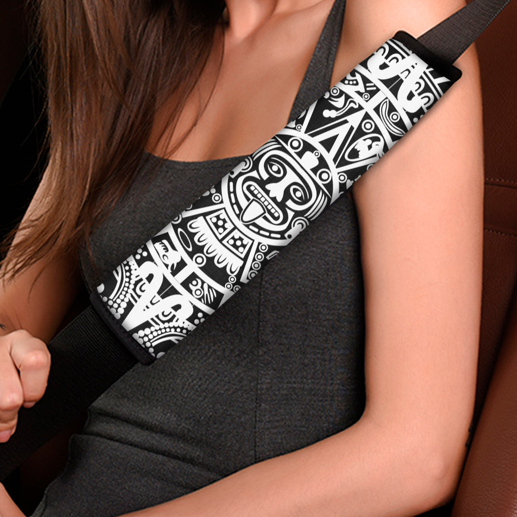 White And Black Maya Calendar Print Car Seat Belt Covers
