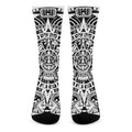 White And Black Maya Calendar Print Crew Socks
