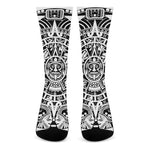 White And Black Maya Calendar Print Crew Socks