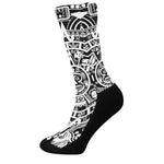 White And Black Maya Calendar Print Crew Socks