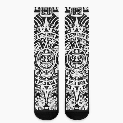 White And Black Maya Calendar Print Crew Socks