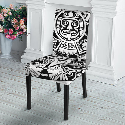 White And Black Maya Calendar Print Dining Chair Slipcover