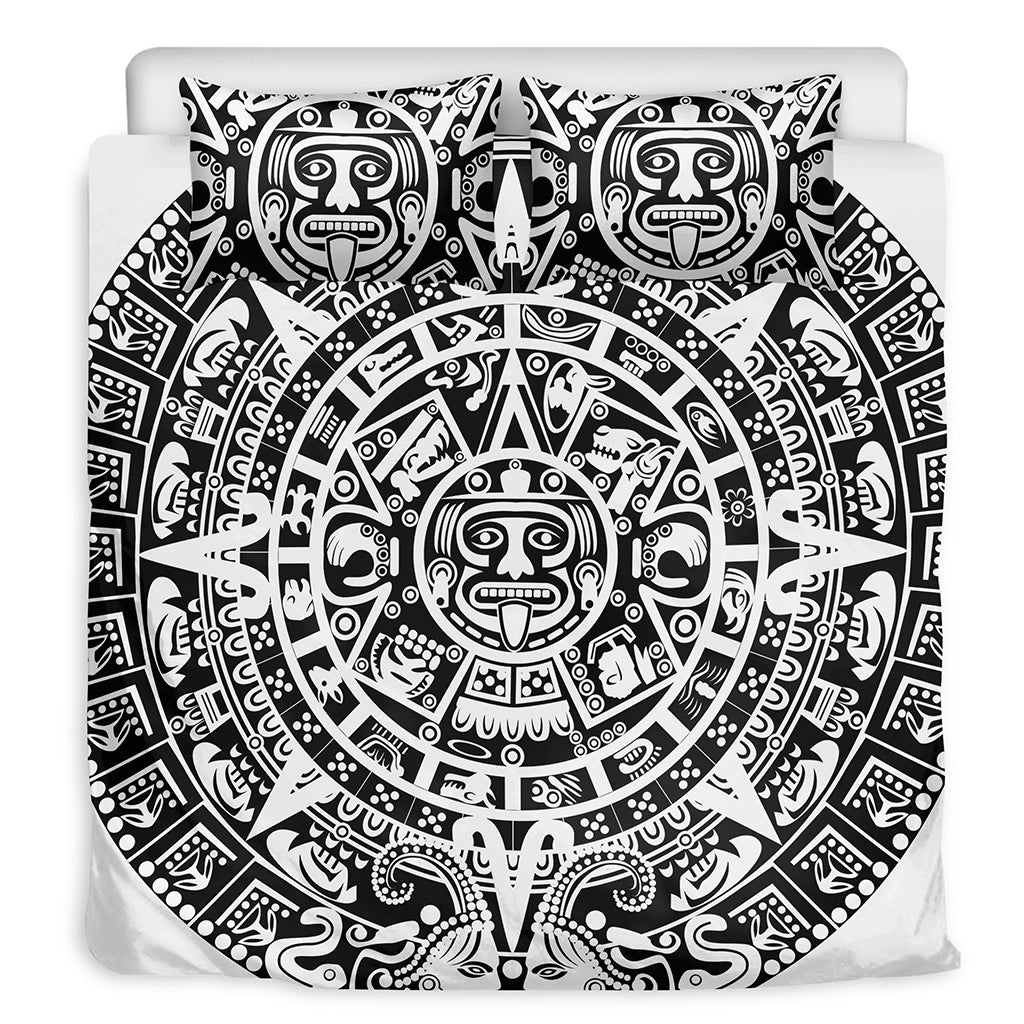 White And Black Maya Calendar Print Duvet Cover Bedding Set