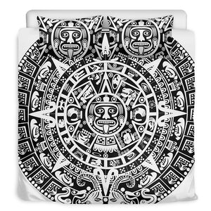 White And Black Maya Calendar Print Duvet Cover Bedding Set