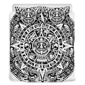 White And Black Maya Calendar Print Duvet Cover Bedding Set