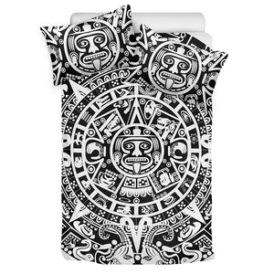 White And Black Maya Calendar Print Duvet Cover Bedding Set