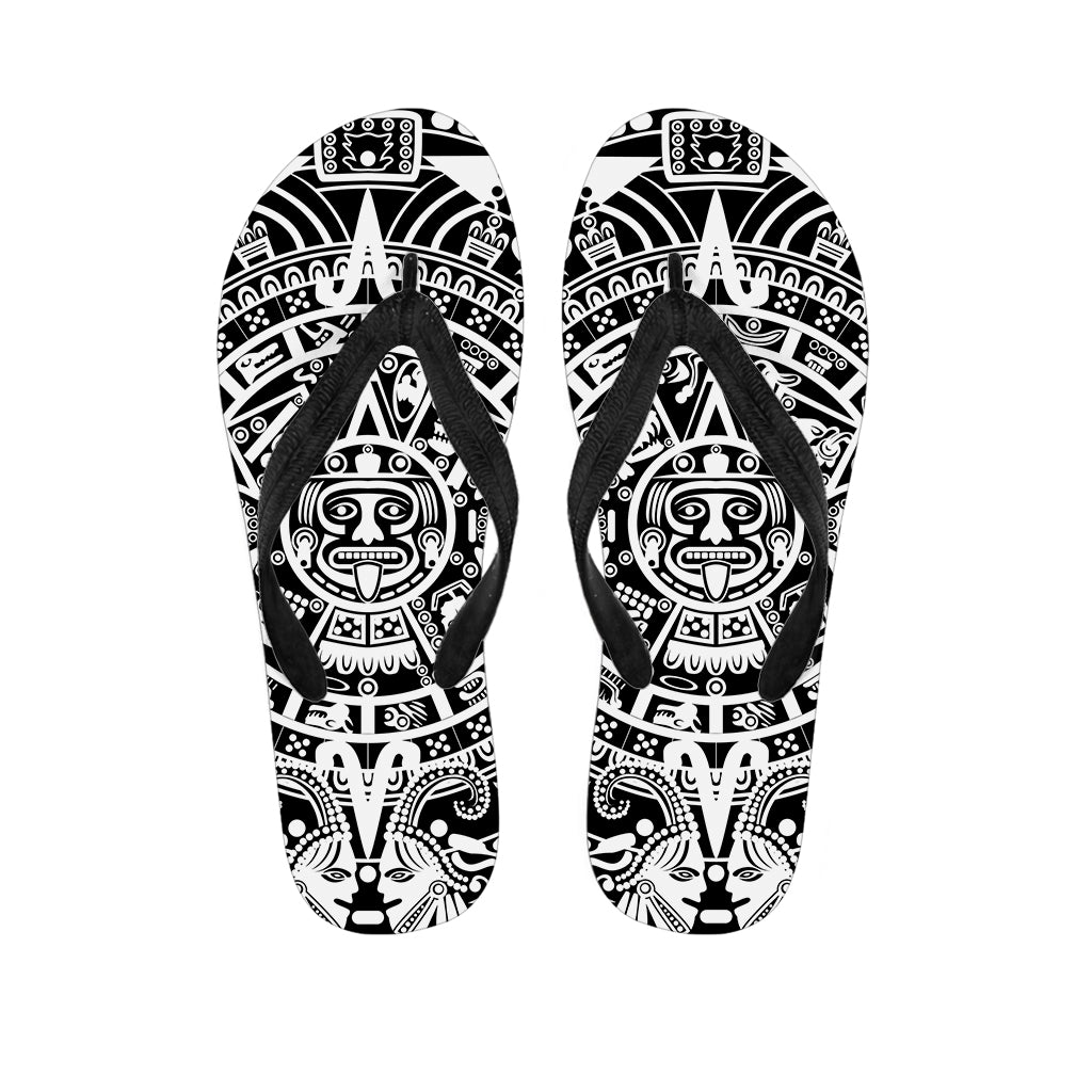 White And Black Maya Calendar Print Flip Flops