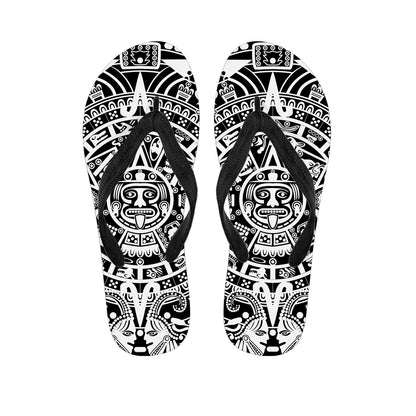 White And Black Maya Calendar Print Flip Flops