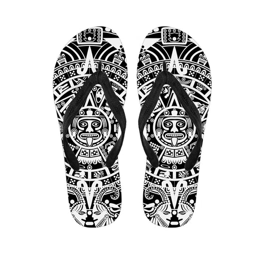 White And Black Maya Calendar Print Flip Flops