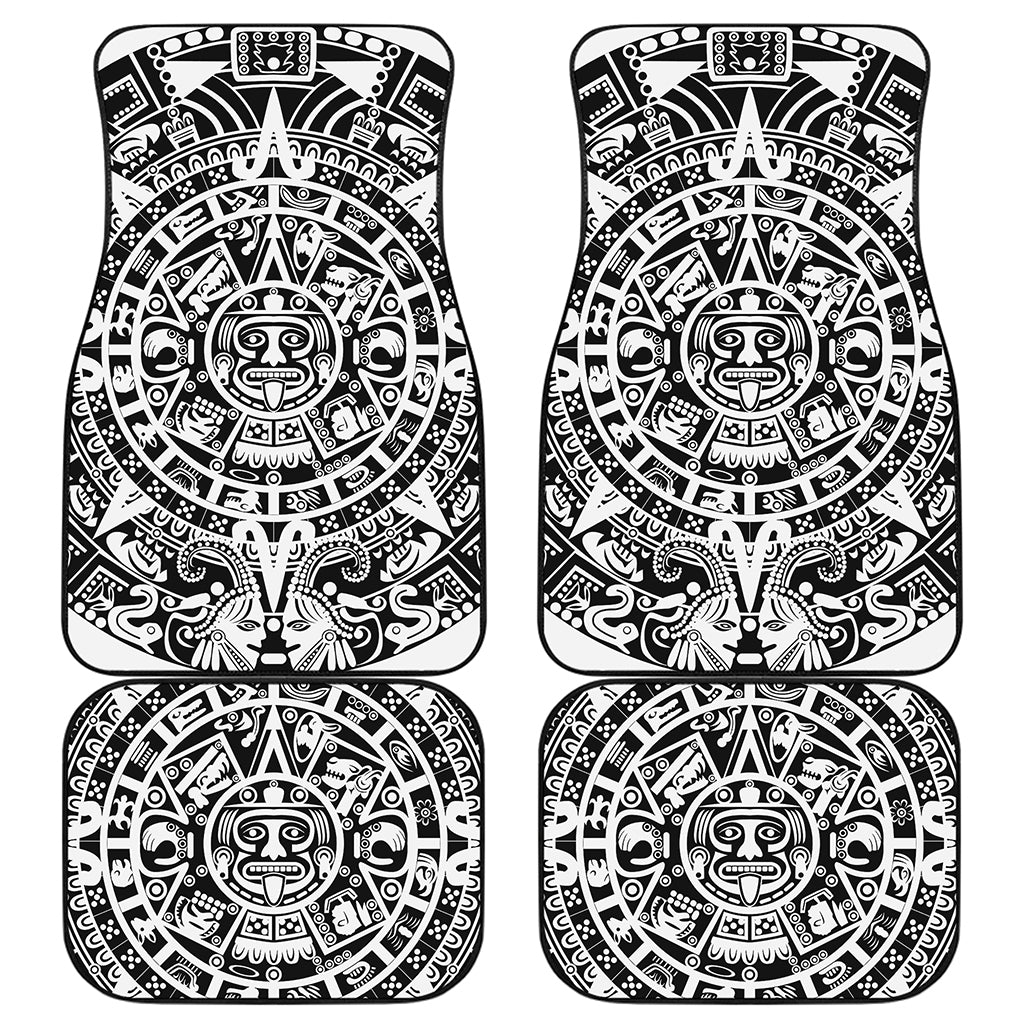 White And Black Maya Calendar Print Front and Back Car Floor Mats
