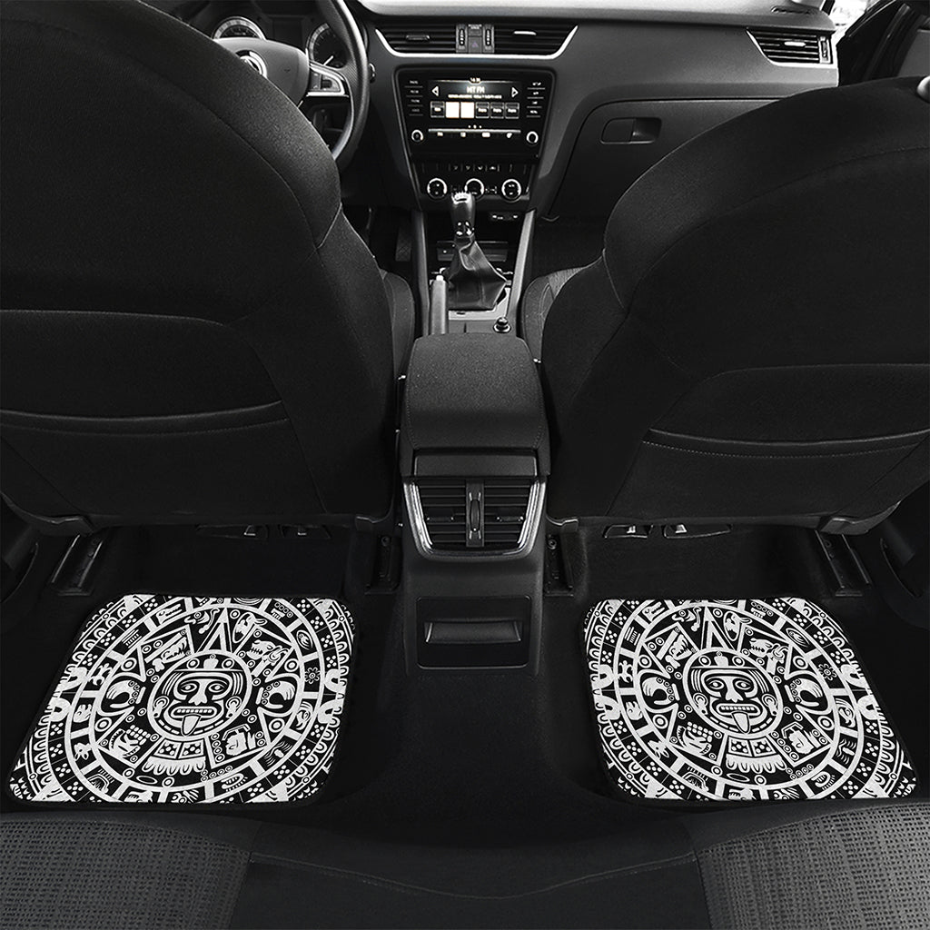 White And Black Maya Calendar Print Front and Back Car Floor Mats