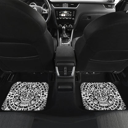 White And Black Maya Calendar Print Front and Back Car Floor Mats