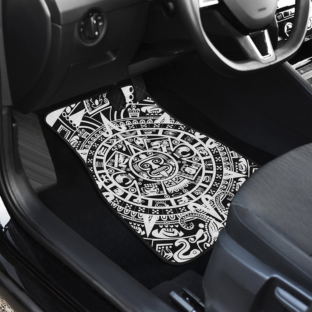 White And Black Maya Calendar Print Front and Back Car Floor Mats