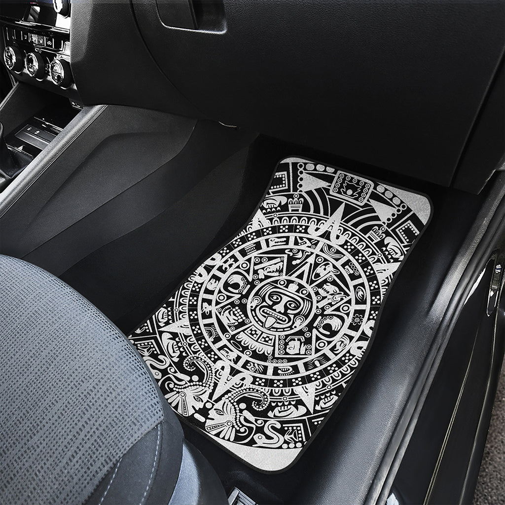 White And Black Maya Calendar Print Front and Back Car Floor Mats