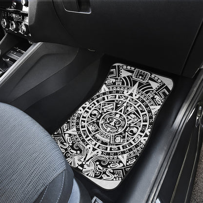 White And Black Maya Calendar Print Front and Back Car Floor Mats