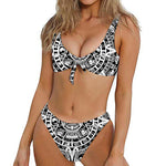 White And Black Maya Calendar Print Front Bow Tie Bikini