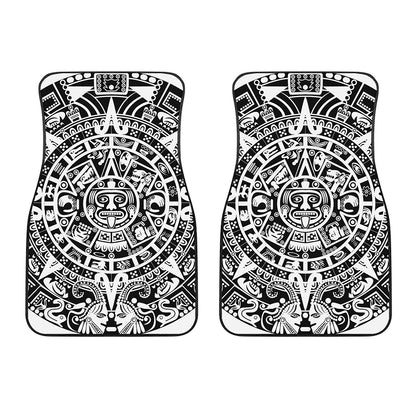 White And Black Maya Calendar Print Front Car Floor Mats