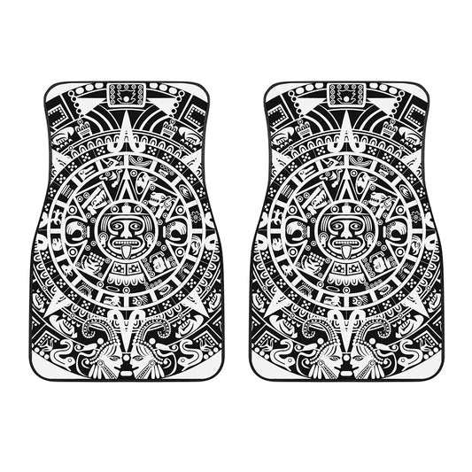 White And Black Maya Calendar Print Front Car Floor Mats