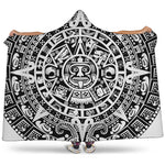 White And Black Maya Calendar Print Hooded Blanket