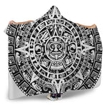 White And Black Maya Calendar Print Hooded Blanket