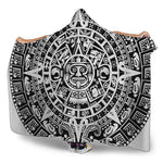 White And Black Maya Calendar Print Hooded Blanket
