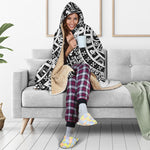 White And Black Maya Calendar Print Hooded Blanket