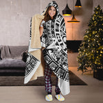 White And Black Maya Calendar Print Hooded Blanket