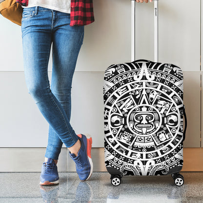 White And Black Maya Calendar Print Luggage Cover