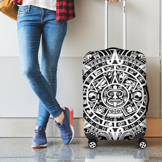 White And Black Maya Calendar Print Luggage Cover