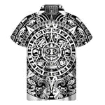 White And Black Maya Calendar Print Men's Short Sleeve Shirt