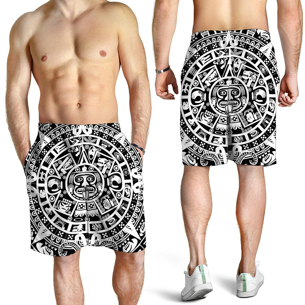 White And Black Maya Calendar Print Men's Shorts