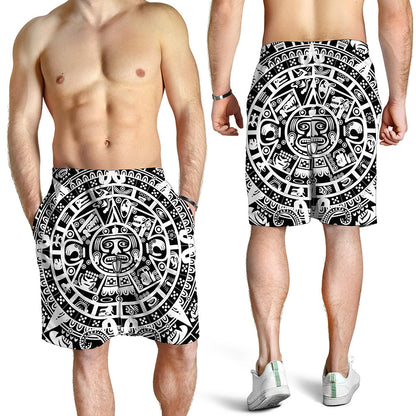 White And Black Maya Calendar Print Men's Shorts