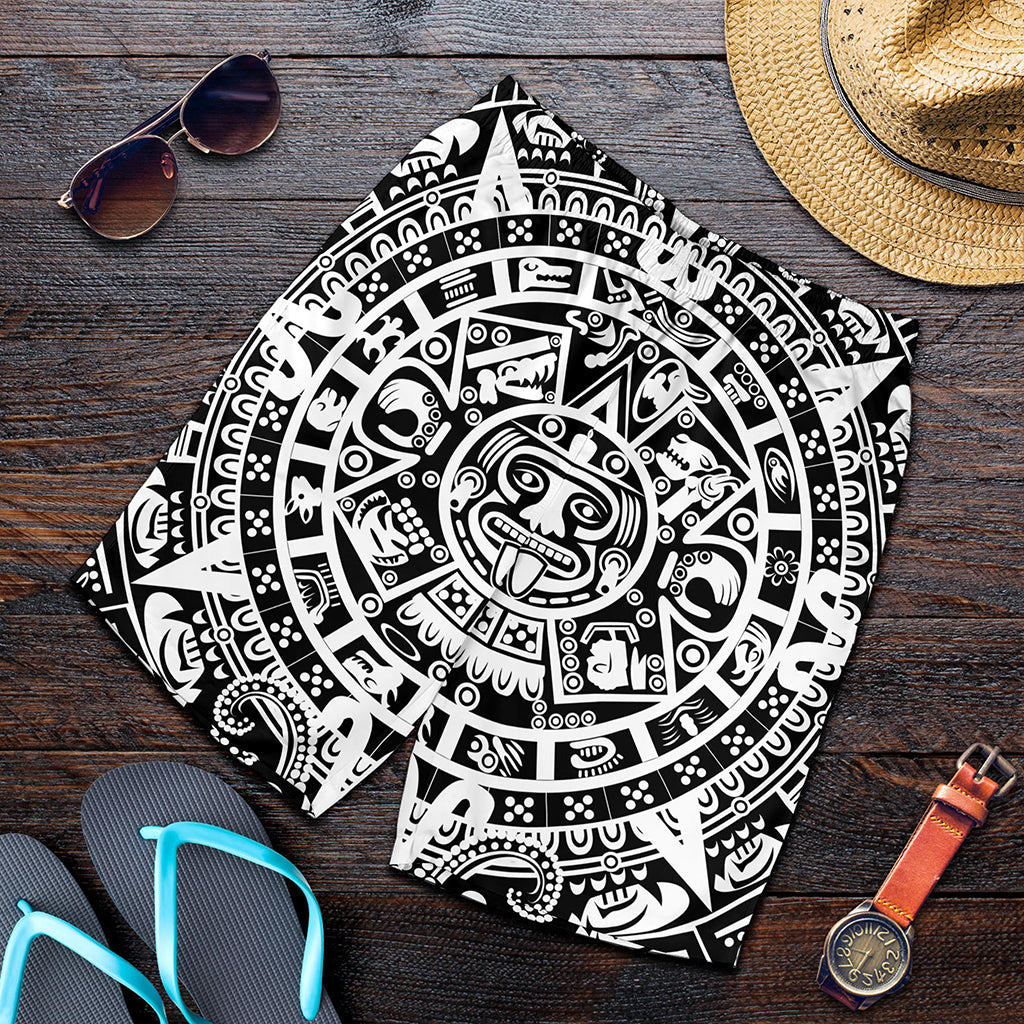 White And Black Maya Calendar Print Men's Shorts
