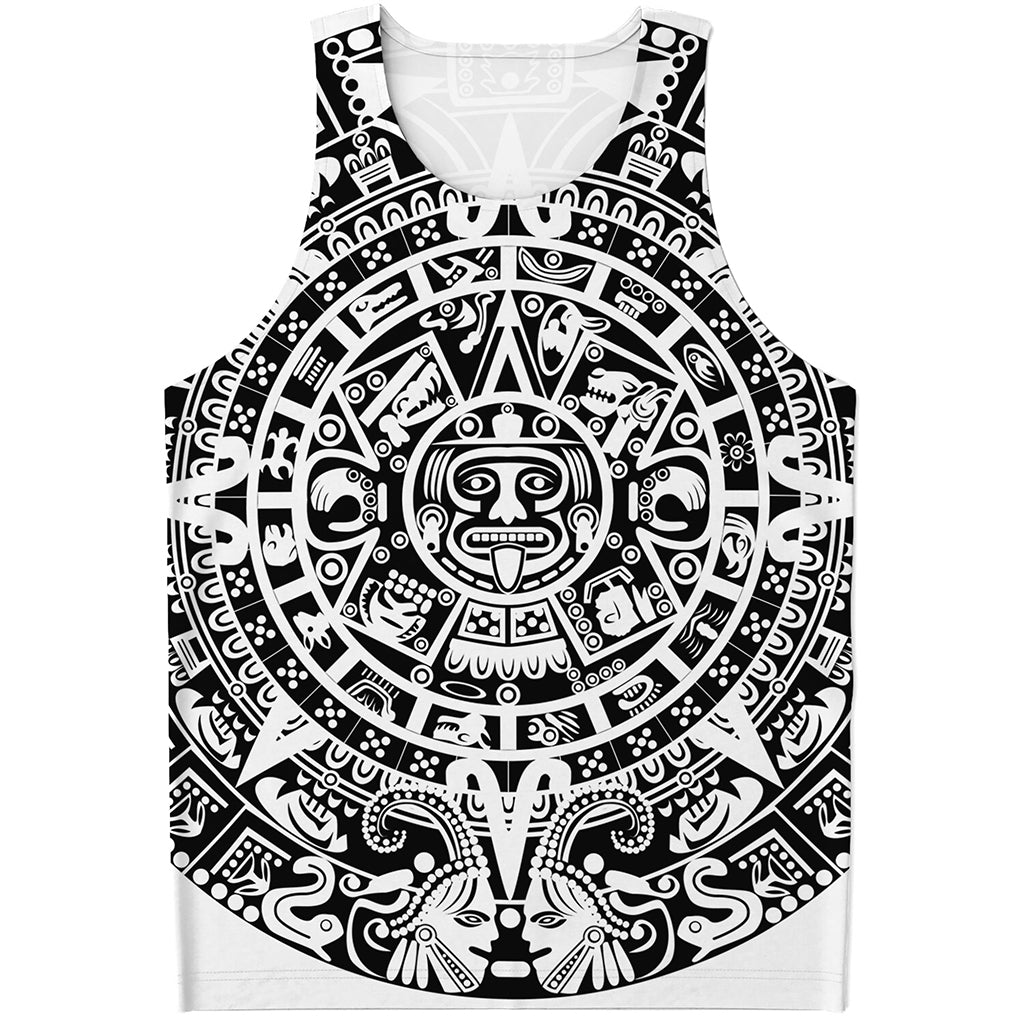 White And Black Maya Calendar Print Men's Tank Top
